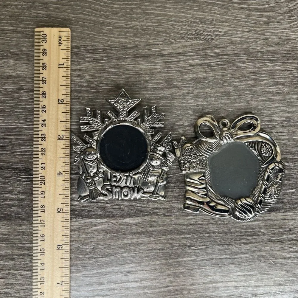 Gorham Vintage Silver Plated Picture Frame Christmas Ornaments Set of 2